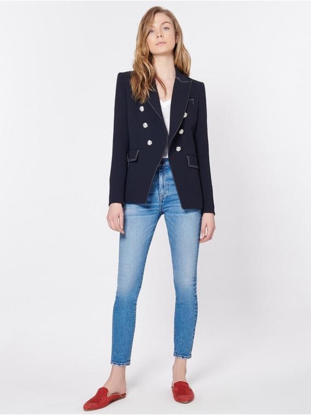 Veronica Beard Miller Blazer Navy Contrast Trim Dickey Double Breasted Jacket 2